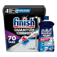 Set: Finish Quantum Infinity Shine - 70 Count - Dishwasher Detergent - Powerball - Our Best Ever Clean and Shine - Dishwashing Tablets - Dish Tabs & Finish Jet-dry, Rinse Agent, Ounce Blue 32 Fl Oz
