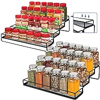 Spice Rack Organizer for Cabinet, 4 Tier Seasoning Organizer, Expandable Shelf,Step Storage Holder, Kitchen Cabinet Countertop,with Protection Railing, Metal (Black,2 PC)