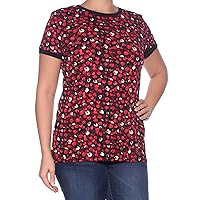 Women's Floral Stretch Jersey Top-RM-L Red Multi