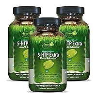 Irwin Naturals Double Potency 5-HTP Extra - 60 Liquid Soft-Gels, Pack of 3 - For Relaxation & Serotonin Production - 90 Total Servings