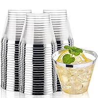 I00000 200pcs Silver Disposable Plastic Cups 9 oz Clear Plastic Cups Old Fashioned Tumblers Silver Rim Cups Fancy Wedding Cups Disposable Party Cups Elegant Silver Wine Glasses Cocktail Cups