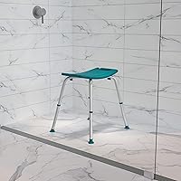 Flash Furniture HERCULES Series Tool-Free and Quick Assembly, 300 Lb. Capacity, Adjustable Teal Bath & Shower Chair with Non-slip Feet