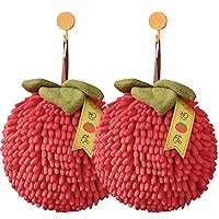 Hand Drying Towels, Fuzzy Ball Hand Towel 2Pcs Cute Soft Absorbent Chenille Hand Drying Towels with Hanging Rope 6.7in Decorative Hand Towels for Kitchen Bathroom, Red, Hand Towels