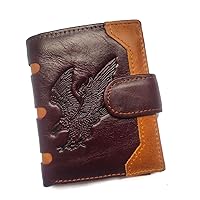 Men's Cool Eagle Wolf Horse Totem Cowhide Leather Vertical Wallet Zipper Multi-card Cardholder (Eagle Totem A)