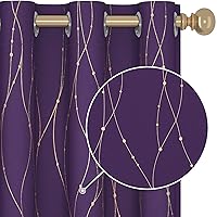 Deconovo Purple and Gold Curtains for Kids Bedroom 84 inch Length - Room Darkening Curtains with Gold Printed Design, Window Drapes for Nursery (42 x 84 Inch, Purple Grape, 2 Panels,Adult)