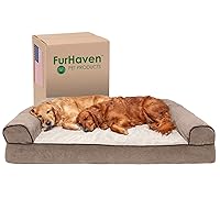 Furhaven Orthopedic Dog Bed for Large Dogs w/ Removable Bolsters & Washable Cover, For Dogs Up to 125 lbs - Sherpa & Chenille Sofa - Cream, Jumbo Plus/XXL