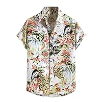 Mens Floral Print Aloha Shirts Summer Hawaiian Shirt Casual Button Down Beach Tee Shirt Relaxed Fit Holiday Tees