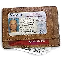 IGA RFID Front Pocket Slim Wallets- Leather Handmade Minimalist Credit Card Holder (Light Brown)