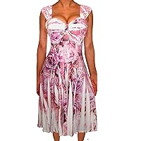 Plus Size Women Empire Waist Pink Rose White Cocktail Dress Made in USA
