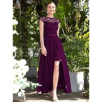 Summer Dresses for Women 2022 Plicated Detail Split Thigh Lace Dress (Color : Purple, Size : Large)
