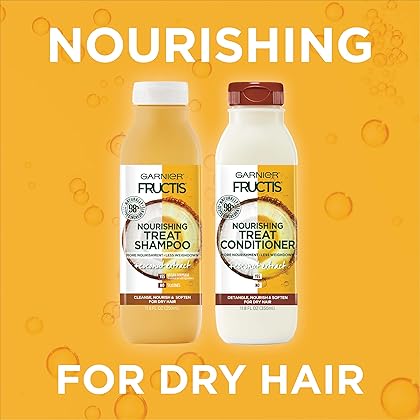 Garnier Fructis Nourishing Treat Conditioner, 98 Percent Naturally Derived Ingredients, Coconut, Nourish and Soften for Dry Hair, 11.8 fl. oz.