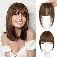 Bangs Hair Clip in Bangs, Brown Clip on Bangs Real Human Hair, Cute and Natural Fake Bangs, Full French Bangs Clip in Hair Extensions, Easy to Use Faux Bangs for Daily Wear (Light Brown)