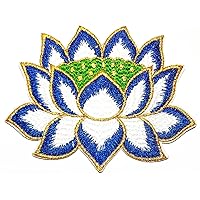 Kleenplus Blue Lotus Patches Sticker Beautiful Lotus Flowers Embroidery Iron On Fabric Applique DIY Sewing Craft Repair Decorative Sign Symbol Costume
