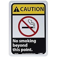 NMC CGA2R CAUTION - NO SMOKING BEYOND THIS POINT Sign - 10 in. x 7 in., Black Text on Yellow, Plastic Caution Sign with Graphics