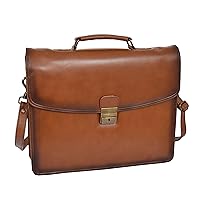 Mens Briefcase Italian Leather Slim Satchel Antique Vintage Tan Business Bag Boris
