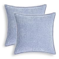 Throw Pillow Cases CaliTime Pack of 2 Cotton Thread Stitching Edges Solid Dyed Soft Chenille Cushion Covers for Couch Sofa Home Farmhouse Decoration 24 X 24 Inches Baby Blue