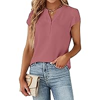 Blooming Jelly Women's Dressy Casual Tops Business Work Blouses White Button Down Shirts Cap Sleeve V Neck Tshirt