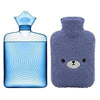 samply Hot Water Bottle with Cute Animal Cover, 2L Hot Water Bag for Hot and Cold Compress, Hand Feet Warmer, Neck and Shoulder Pain Relief, Great Gift for Women or Children, Dark Blue Bear