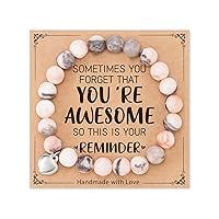 Natural Stone Healing Bracelet, Sometimes Your Forget You're Awesome Reminder Bracelets Best GIfts Ideas for Women with Quote Card