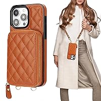 Bocasal Crossbody Wallet Case for iPhone 15 Pro Max, RFID Blocking PU Leather Zipper Handbag Purse Flip Cover, Kickstand Folio Case with Card Slots Holder Wrist Strap Lanyard 5G 6.7 Inch (Brown)