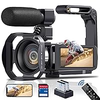 4K Video Camera Camcorder Ultra 48MP 18X Digital Zoom WiFi IR Night Vision Camcorder Vlogging Camera YouTube 3.0 Inch Touch Screen w/ Microphone, Stabilizer, Remote, 2 Batteries and SD Card