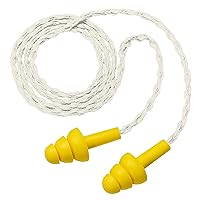 3M E-A-R UltraFit 40051 340-4036 Earplugs with Cloth Cord, in Poly Bag, (1 Carton containing 200 Corded Pairs), Elastomeric Polymer, One Size Fits Most, Yellow