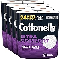 Ultra Comfort Toilet Paper, Strong Toilet Tissue, 24 Super Mega Rolls (24 Super Mega Rolls = 144 Regular Rolls) (4 Packs of 6), 402 Sheets per Roll, Packaging May Vary