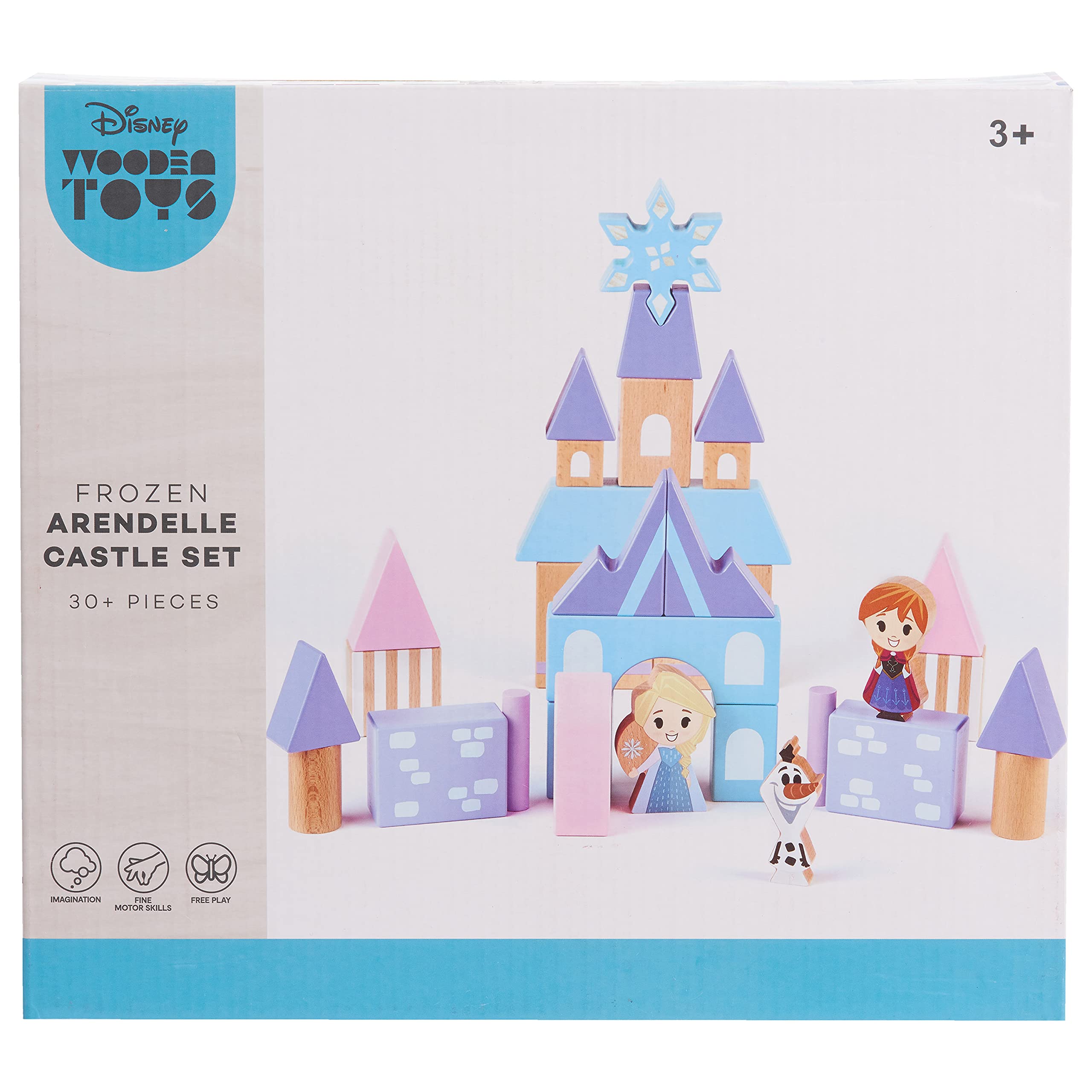 Disney Wooden Toys Frozen Arendelle Castle Block Set, 30+ Pieces Include Elsa, Anna, and Olaf Block Figures, Amazon Exclusive, by Just Play