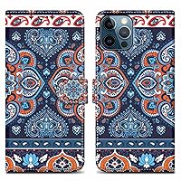 Case Compatible with Apple iPhone 12 PRO MAX - Design Blue Mandala No. 1 - Protective Cover with Magnetic Closure, Stand Function and Card Slot