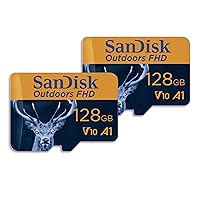 SanDisk 128GB 2-Pack Outdoors FHD microSDXC UHS-I Memory Card (2x128GB) with SD Adapter - Up to 150MB/s, Full HD, C10, U1, V10, A1, Trail Camera Micro SD Card - SDSQUBC-128G-GN6VT