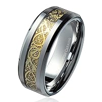 Custom Engraved 6 or 8mm Celtic Dragon Ring Various Design Colors and Plating Tungsten Carbide Wedding Band