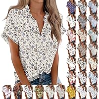 Womens Summer Tops 2024 Trendy Boho Floral Shirt Dressy Casual Button Down Short Sleeve Blouse Spring Summer Fashion