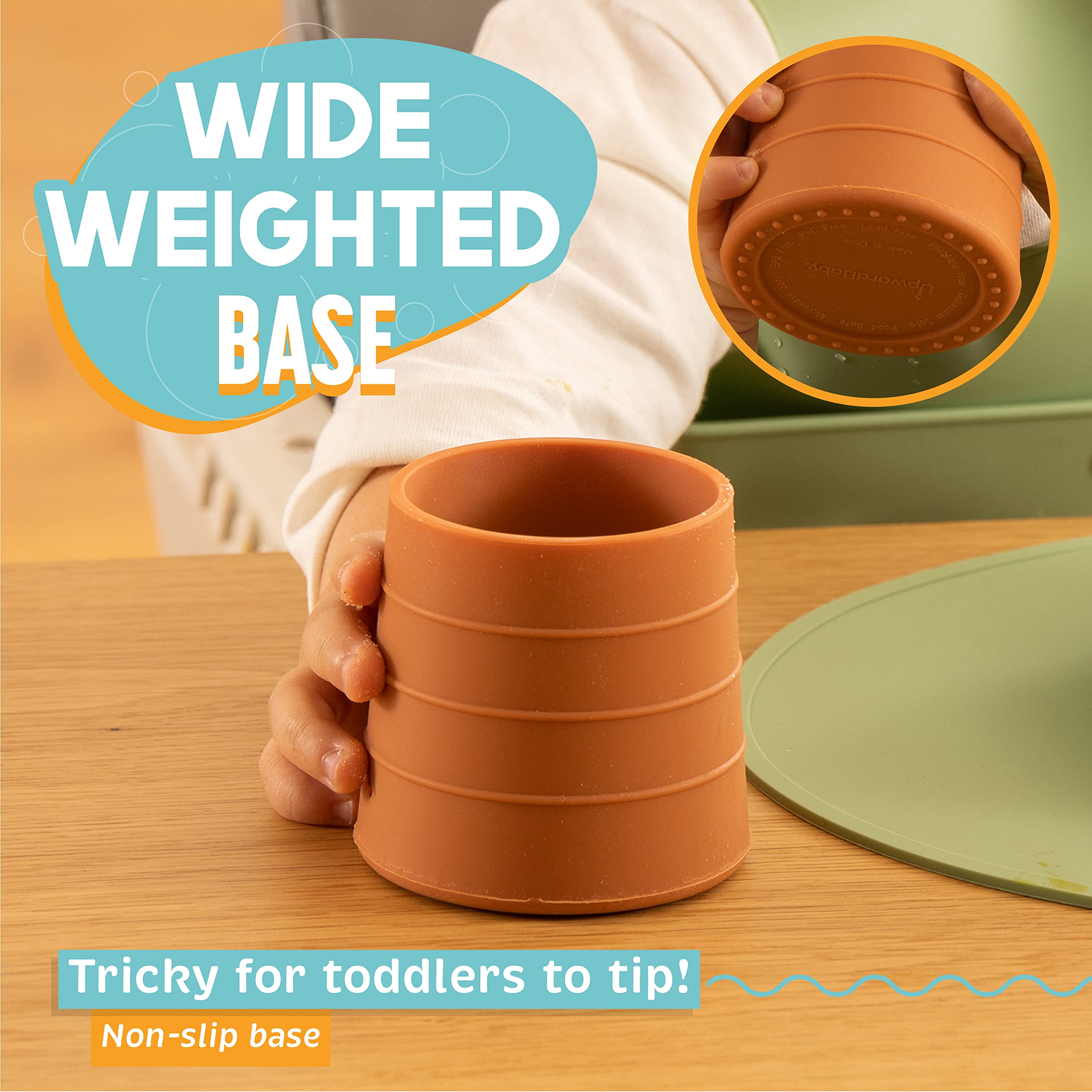 Upward Baby Led Weaning Supplies 6-12 Months Eating Utensils - First Solids Infant Feeding Set - Suction Bowls Baby Plates Dishes Toddler Spoons and Cup with Silicone Bibs - Self Eating Essentials
