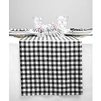 Solino Home Linen Black Gingham Table Runner 108 inches Long – 100% Pure Linen Gingham Check 14 x 108 Inch Extra Long Table Runner – Dining Table Runner for Spring, Summer, Indoor, Outdoor