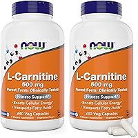 NOW Foods L-Carnitine 500 mg, 240 Veg Caps (Pack of 2)