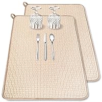 2 Pack XXL Large Microfiber Dish Drying Mat,24*17 inch Absorbent Dish Drainer Kitchen Counter,Dish Drying Pad for Countertops,Sinks,Draining Racks(Beige)