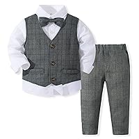 Baby Boys' 3-Piece Fake Vest Set with Dress Shirt, Vest, Pants, and Tie（The Vest is not Removable）