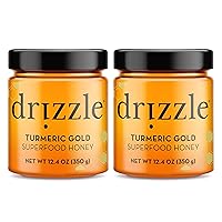Drizzle Turmeric Gold Raw Honey - Superfood Anti-Inflammatory Blend - Rich in Nutrients and Beneficial Enzymes - Notes of Cardamom - 100% Raw, Pure Honey - Gluten-Free, Paleo-friendly 12.4oz (Pack of 2)