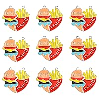 LiQunSweet 10 Sets Split Joint Burgers and Fries Alloy Enamel Charms Heart with Word Best Friends Food Charms for DIY Jewelry Necklace Keychain Gift