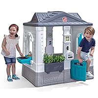 Step2 Neat & Tidy Cottage Kids Playhouse, Indoor and Outdoor Playset, Interactive Sounds, Toddlers 1.5+ Years Old, Easy to Assemble Backyard Discovery Playhouse, Grey