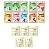 10 Bundle and Collagen Korean Face Sheet Mask-Smooth, Soothing, Moisturizing Skin Care for All Skin Types (15Pack)
