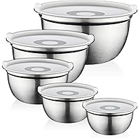 Stainless Steel Mixing Bowls Set with Lids, Home Kitchen Cooking Essentials Household Must Haves for Baking, 5 Pieces
