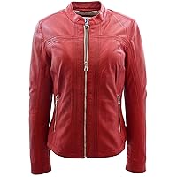 DR257 Women's Leather Classic Biker Style Jacket Red