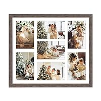 Golden State Art, 13.7x15.7 Distressed Brown Wood Collage Frame - White Mat - Displays Seven 4x6 Photos - Real Glass, Sawtooth Hanger, Swivel Tabs - Wall Mounting, Landscape, Portrait