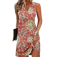 Ladlop Summer Dresses for Women 2024 Beach Loose Casual A Line Dress Sleeveless V-Neck Sundress with Pockets