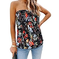 CHICGAL Women's Tube Tops Summer Casual Bandeau Tank Casual Strapless Blouse Off The Shoulder Tunic Shirts