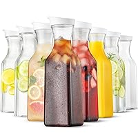 Plastic 8 PACK Large 50 Oz Water Carafe with Flip Top Lid, Square Base Juice Containers, Clear Plastic Pitcher - for Water, Iced Tea, Juice, Beverage, Milk, Cold Brew and Mimosa Bar - HAND WASH ONLY