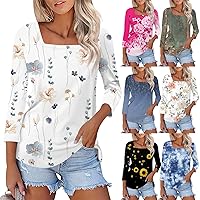Country Concert Outfits for Women, 3/4 Sleeve Tops Comfy Square Neck Slim Blouse Print Daily Tunic Casual Shirt Summer