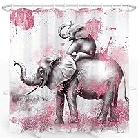 Elephant Shower Curtain Funny Elephant Family with Pink Oil Painting Artwork Bathtub Curtain African Wild Animal Shower Curtains for Kids Bathroom Decor with 12 Hooks, 72x72 Inches(01)