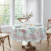 Elrene Home Fashions Spring Summer Vintage Floral Garden Cottage Border Fabric Round Tablecloth, 70